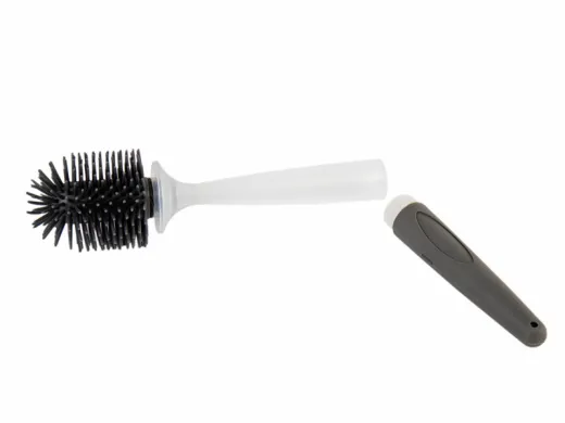 Toilettenbürste mit Silikonkopf, Auffangschale und Spülmittelfach - Mit integriertem WC-Reiniger-Spender