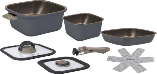 Topfset TORRALTA SQUARE 6-tlg,20x15cm,20x5cm,16x12cm+2 Deckel, Griff