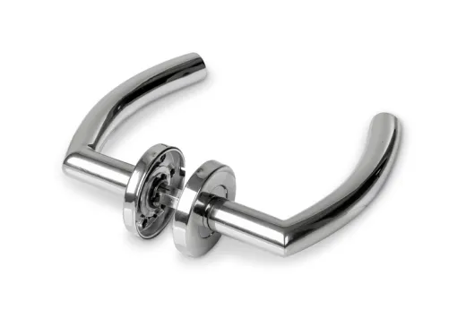 Türdrückergarnitur Sichelform, Stahl, chrom (Hochglanz)