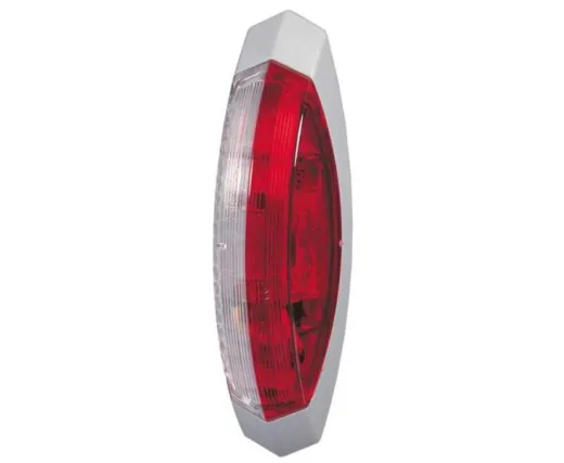 Umrißleuchte rot/weiß, rechts graue Grundplatte, 122,2x39,2x28,6mm