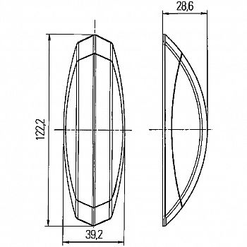 Umrißleuchte rot/weiß, rechts graue Grundplatte, 122,2x39,2x28,6mm