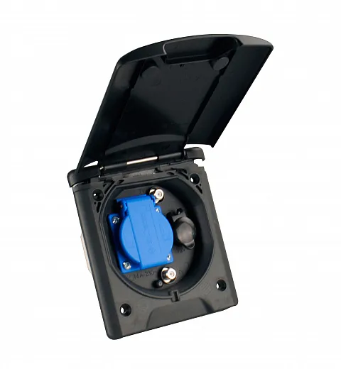 Universal- Vorzeltsteckdose 12V mit Magnetverschluss schwarz