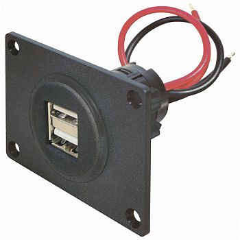 USB-Einbaudose 12 / 24 V mit Doppel-USB 2 x 2,5 A - Mit Montageplatte