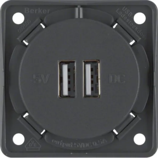 USB-Ladesteckdose 2-fach - 12 V / 2 x 2,5 A - Außen Anthrazit - Innen Schwarz