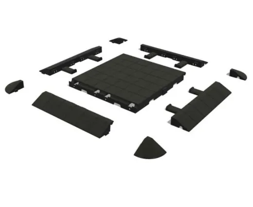 Vorzelt-Bodenbelag aus Kunststoff-Elementen zum Einklicken