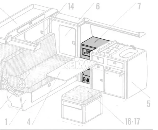 VW T3 Geschirrschrank, 1 Tür, Granitto Schichtstoff als Bausatz