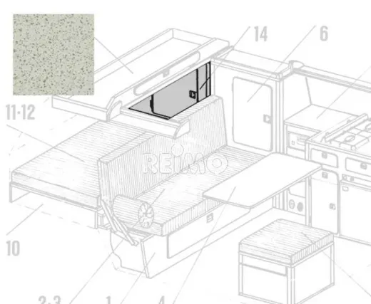 VW T3 Heckwäscheschrank mit Einlegeboden Granitto Schichtstoff als Bausatz