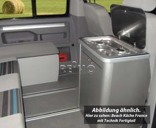 VW T6/5 Beach Küche France mit Technik Fertigteil, Hochglanz Schwarz