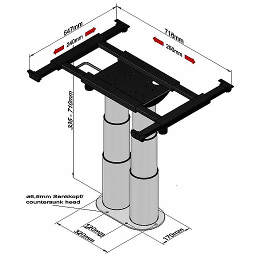 Zweisäulen Liftgestell, Verschiebung X=230mm Y=250mm