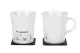 2 x Magnet-Porzellan-Tassen mit Aufdruck (0,27 l) + 2 x Metall-Nano-Gel-Pads schwarz