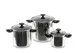 Camp4 Edelstahl Topfset 6-teilig - Mit abklappbaren Griffen und Glasdeckel