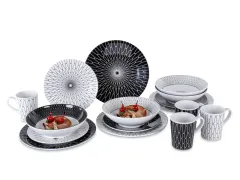 Black-White  Premium Melamin Geschirrset 16-tlg. für 4 Personen