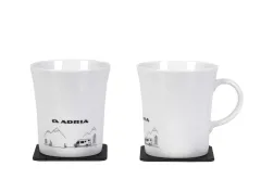 2 x Magnet-Porzellan-Tassen mit Aufdruck (0,27 l) + 2 x Metall-Nano-Gel-Pads schwarz