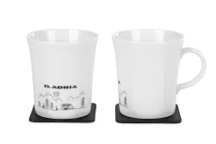 2 x Magnet-Porzellan-Tassen mit Aufdruck (0,27 l) + 2 x Metall-Nano-Gel-Pads schwarz