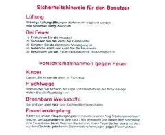 Aufkleber Sicherheitshinweise für den Benutzer