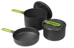Camping-Kochgeschirr ELITE, 5-teilig schwarz, Grifffarbe: lime