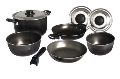 Camping-Topfset 9-teilig, Alu, silber/schwarz