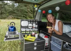 Campingbox L-CM für VW T6/5 Multivan + California Beach,mit orginal 3er Sitzbank