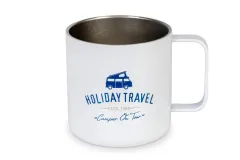 Edelstahl Tasse mit Henkel HOLIDAY TRAVEL, weiß, 350ml