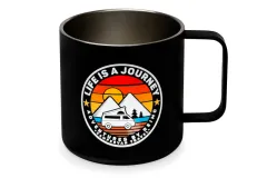 Edelstahl Tasse mit Henkel LIFE IS A JOURNEY, schwarz, 350ml