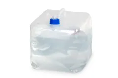 Faltkanister 15L,transparent, 25x25x25cm+4cm Griff/Hahn, Deckel blau