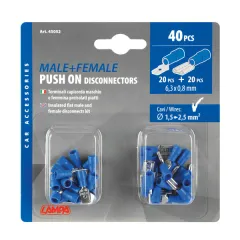 Flachsteckhülse und -stecker für Steckgehäuse 6,3 mm x 0,8 mm - 40er Set