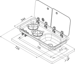 Kocher-Spülen-Kombination - mit 2-teiliger Glasabdeckung