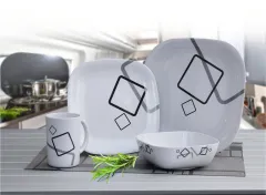 Melamin Geschirr-Set 16-teilig für 4 Personen, Cuneo. Mit Antirutschring