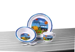 Melamin Kindergeschirr-Set 5-teilig, Motiv: We love Camping