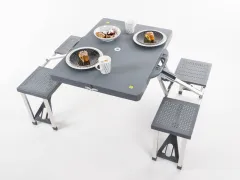 Picknick Tischgruppe grau, 65x85x67cm, 4 fixierte Sitze. Der Picknick-Tisch aus dem Koffer