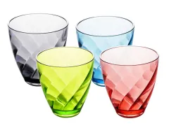 Saft-/Wassergläser BURANO, 4er-Set, blau/lime/grau/rot, SAN