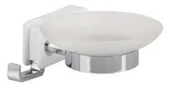 Seifenablage mit Glas mit herausklappbaren Haken, weiß Seifenablage mit Glas mit herausklappbaren Haken, weiß