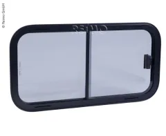 Sicherheitsglas Schiebefenster, Rahmen schwarz, 960x450mm, Glas grau