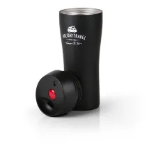 Thermo-Kaffeebecher aus Edelstahl 400ml. Hält Getränke für 4-6Stunden warm und läßt sich einfach mit einer Hand per Knopfdruck öffnen und schließen.