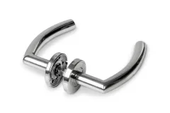 Türdrückergarnitur Sichelform, Stahl, chrom (Hochglanz)