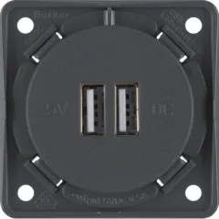 USB-Ladesteckdose 2-fach - 12 V / 2 x 2,5 A - Außen Anthrazit - Innen Schwarz